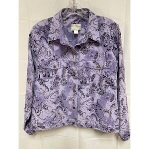 Christopher & Banks Purple Paisley Floral Stretch Button Front Jacket Small